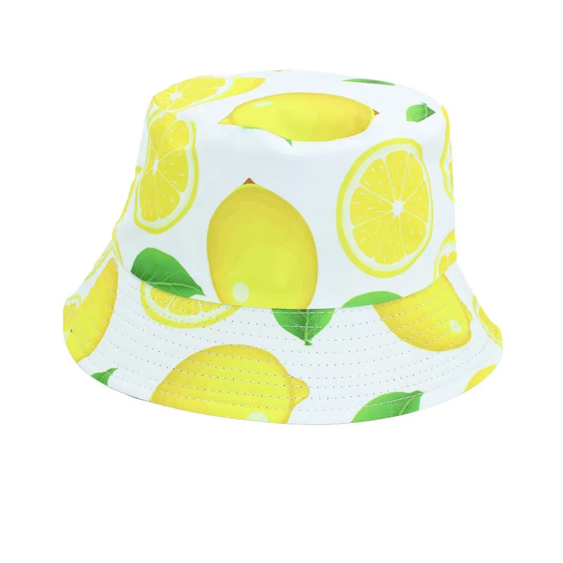 Reversible Lemon Printed Bucket Hat- White