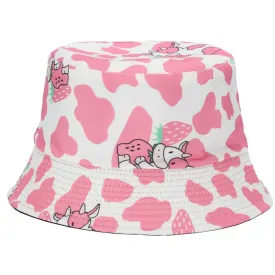 Reversible Printed Bucket Hat Pink Cow JH902 Pink