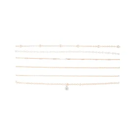 Rose Gold Diamante Pearl Station Choker 6-Pack