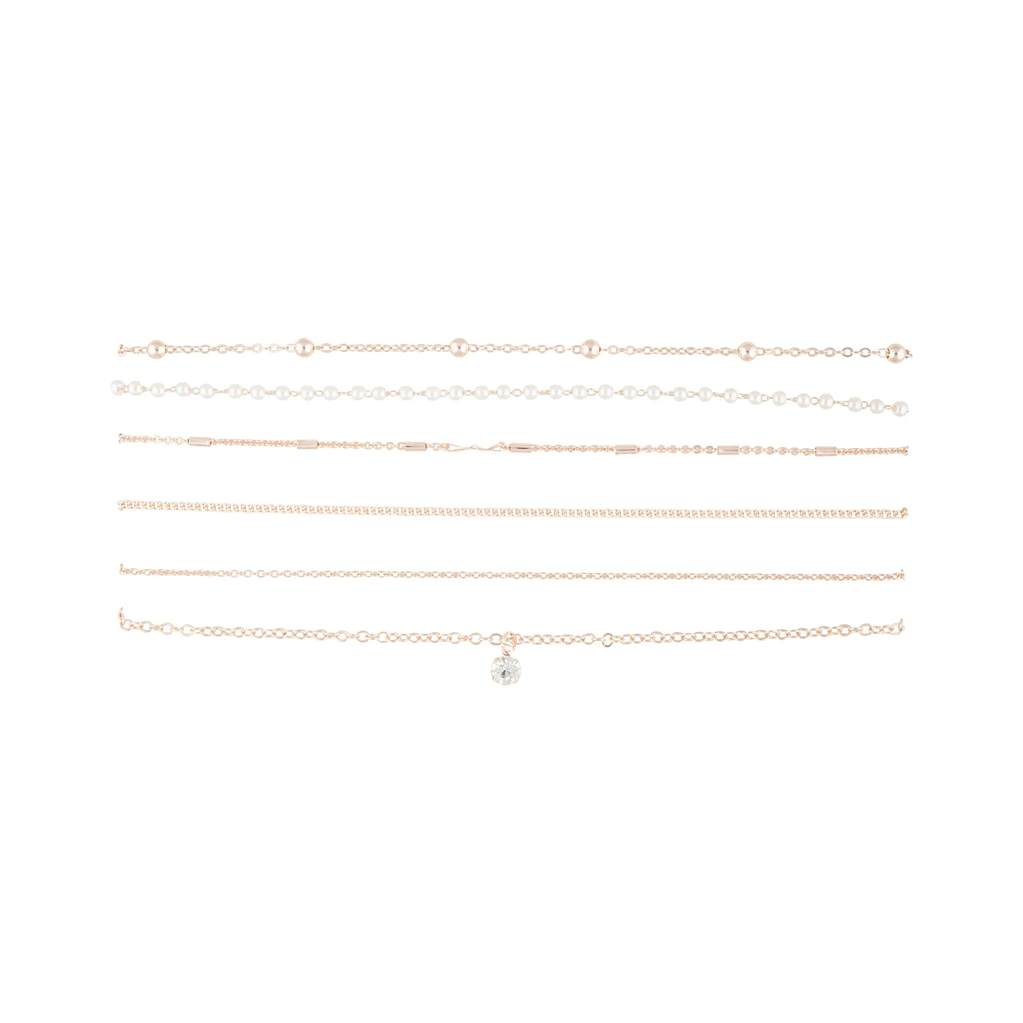 Rose Gold Diamante Pearl Station Choker 6-Pack