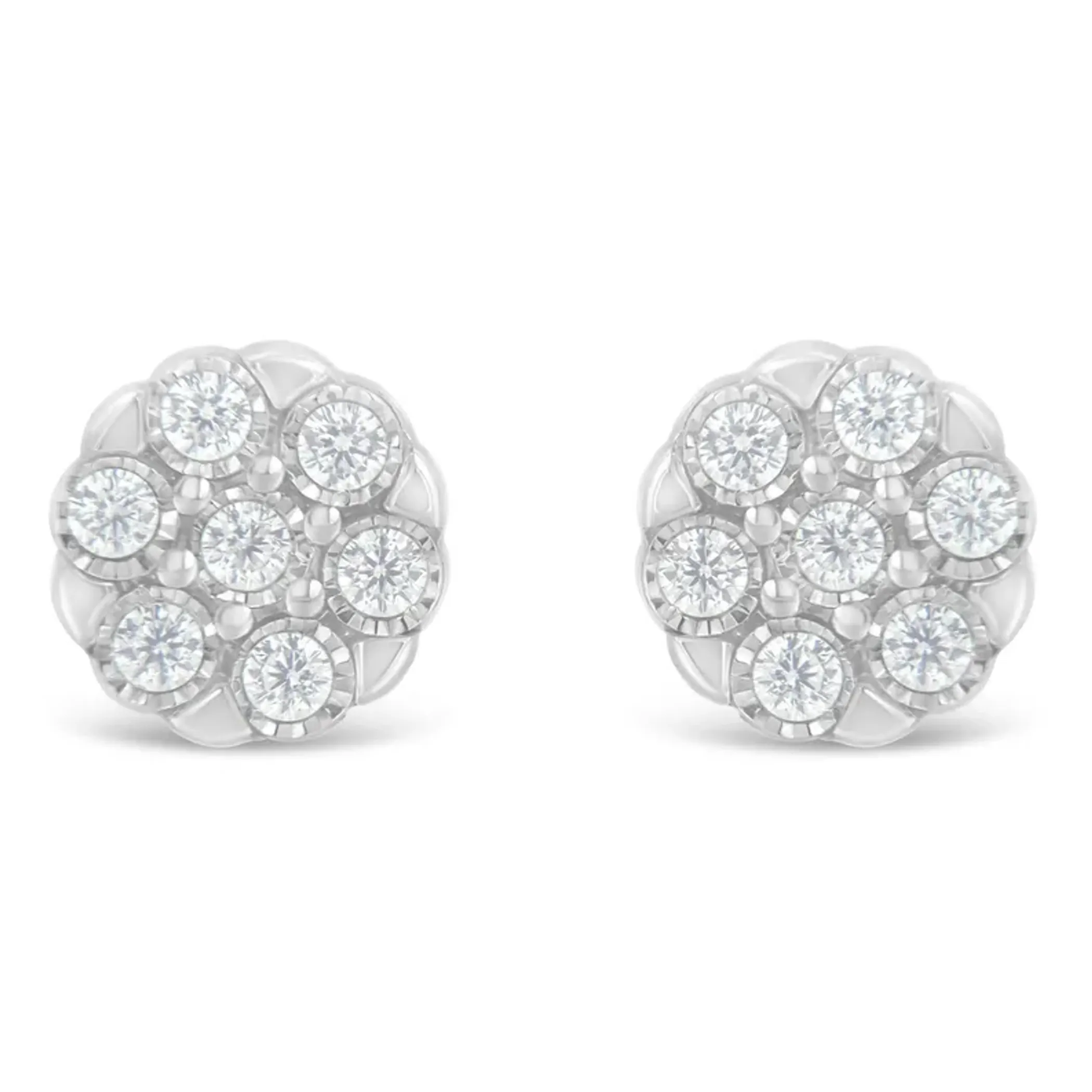 Sterling Silver Rose-Cut Diamond Floral Cluster Stud Earring (0.25 cttw, I-J Color, I2-I3 Clarity)