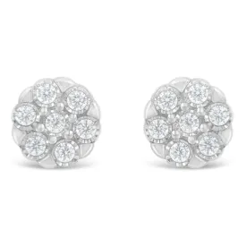 Sterling Silver Rose-Cut Diamond Floral Cluster Stud Earring (0.25 cttw, I-J Color, I2-I3 Clarity)