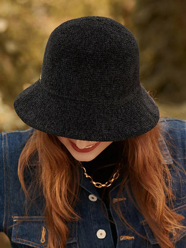 Stylish Selection Chenille Knitting Solid Color Bucket Hat