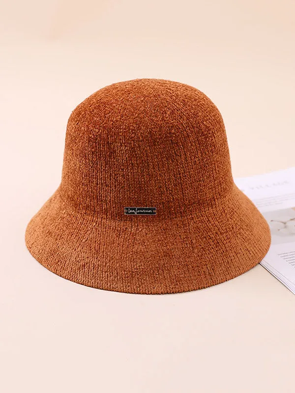 Stylish Selection Chenille Knitting Solid Color Bucket Hat