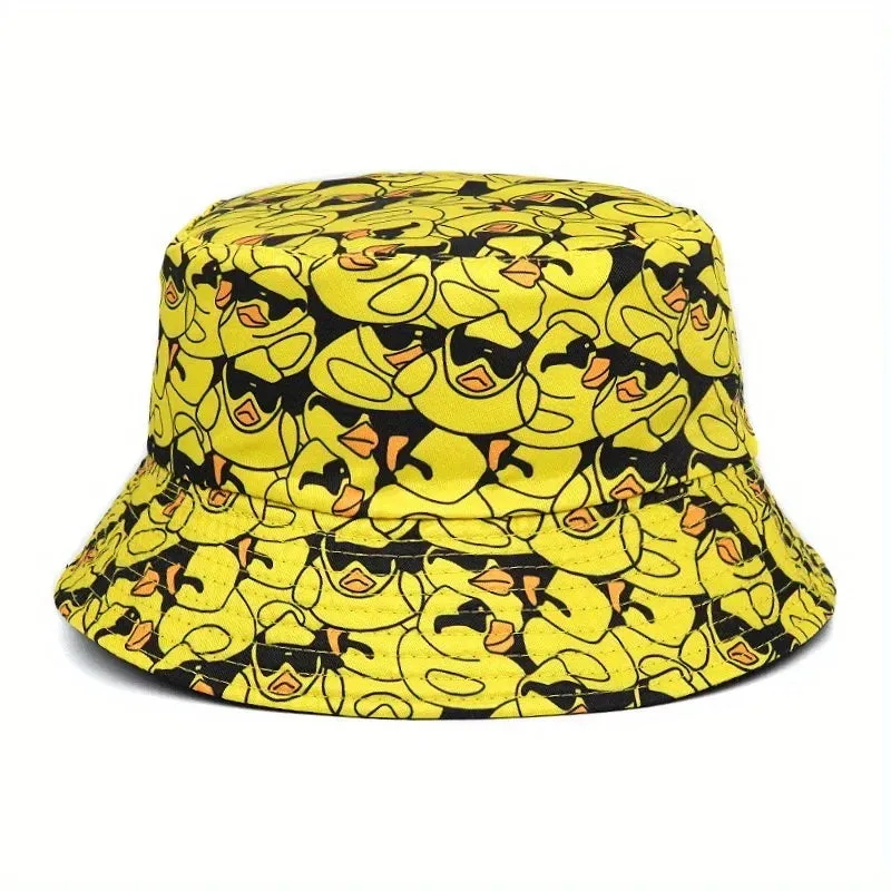 Summer Sun Hat Reversible Yellow Duck Bucket Hat for Men Women Cotton Bob Panama Girls Beach Travel Outdoor Fisherman Hat