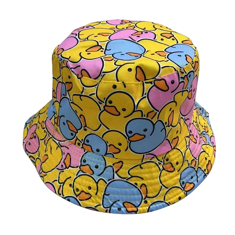 Summer Sun Hat Reversible Yellow Duck Bucket Hat for Men Women Cotton Bob Panama Girls Beach Travel Outdoor Fisherman Hat