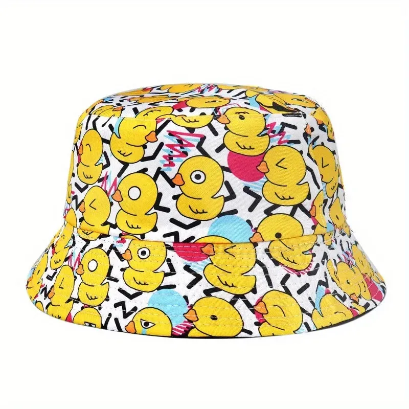 Summer Sun Hat Reversible Yellow Duck Bucket Hat for Men Women Cotton Bob Panama Girls Beach Travel Outdoor Fisherman Hat