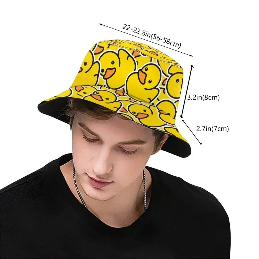 Summer Sun Hat Reversible Yellow Duck Bucket Hat for Men Women Cotton Bob Panama Girls Beach Travel Outdoor Fisherman Hat