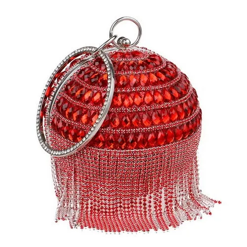 TEEK - Ball Tassel Crystal Wristlet Clutches