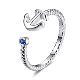 White Gold Adjustable Anchor Ring by Hollywood Sensation