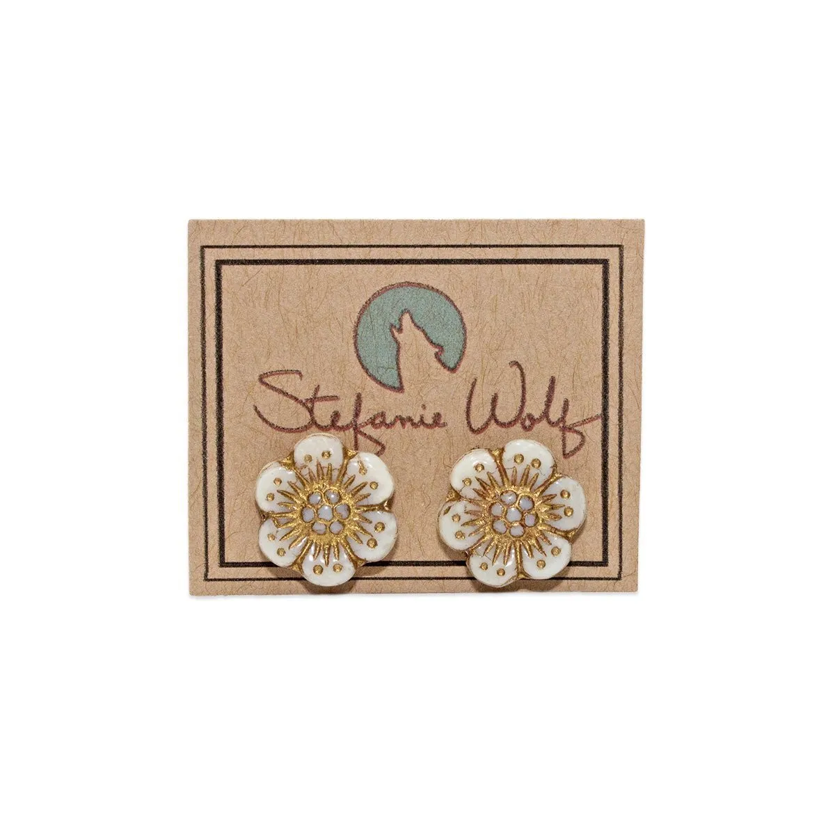 White Wild Rose Flower Stud Earrings