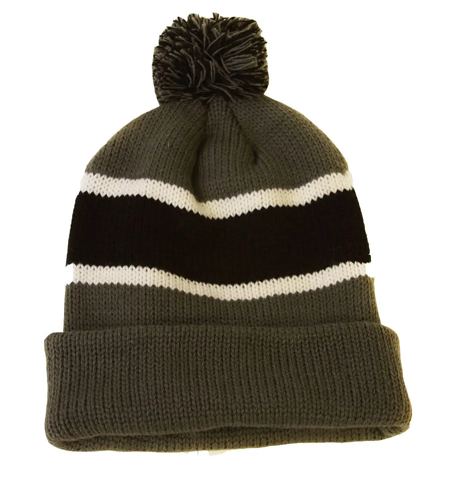 Winter Striped Beanie with Pom