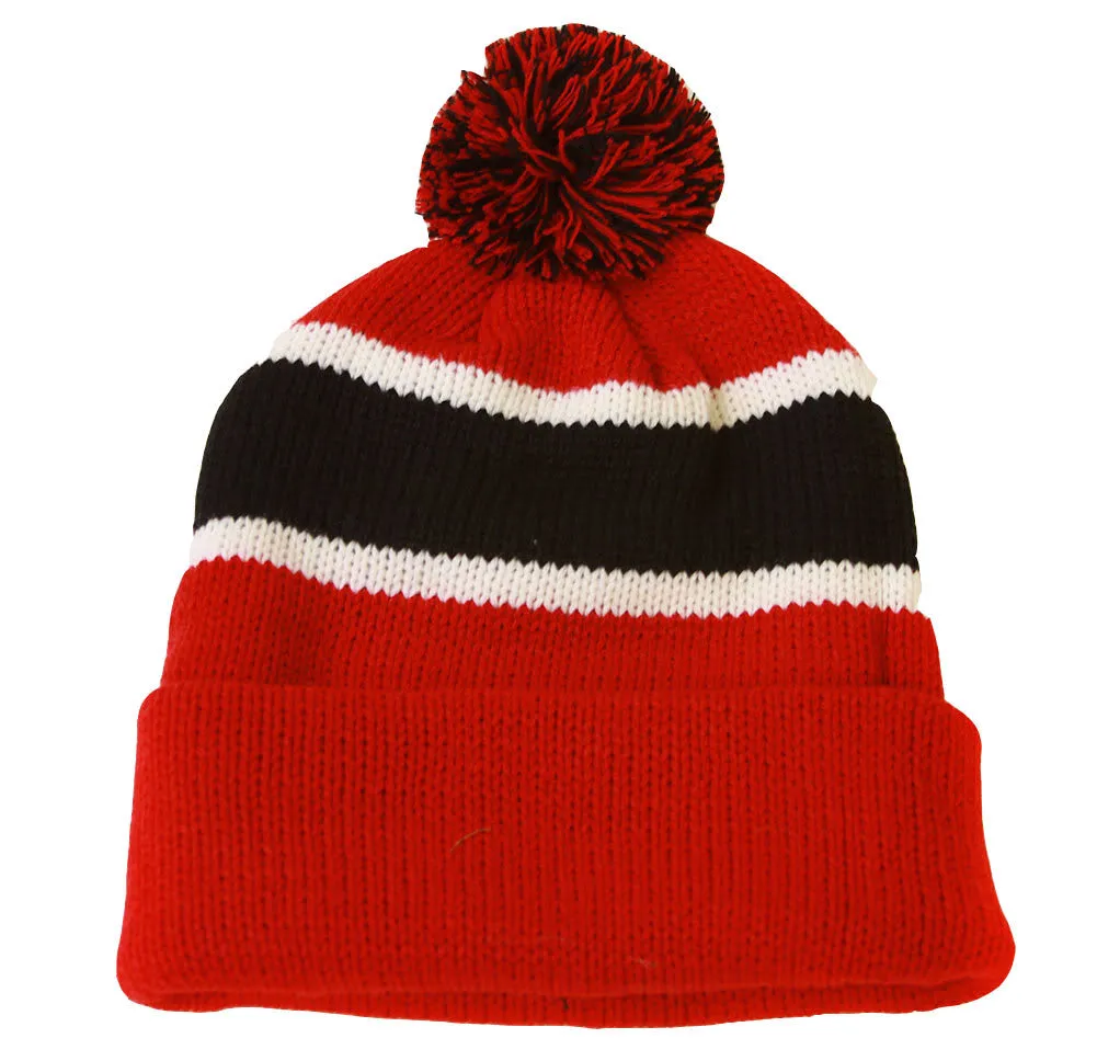 Winter Striped Beanie with Pom