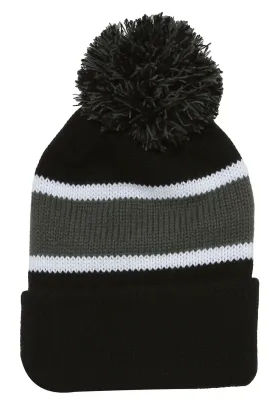 Winter Striped Beanie with Pom